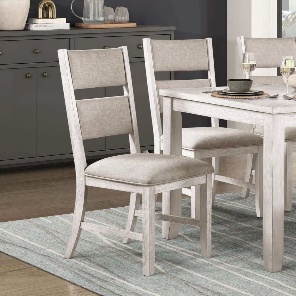 English Elm Modern Farmhouse Six Seat Dining Set Acacia Wood Bench Gray Upholstered Chairs B011S02062