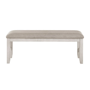 English Elm Modern Farmhouse Six Seat Dining Set Acacia Wood Bench Gray Upholstered Chairs B011S02062