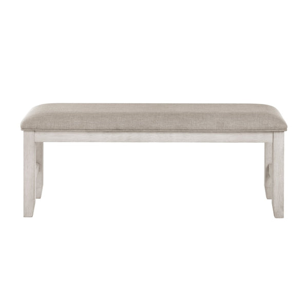 English Elm Modern Farmhouse Six Seat Dining Set Acacia Wood Bench Gray Upholstered Chairs B011S02062