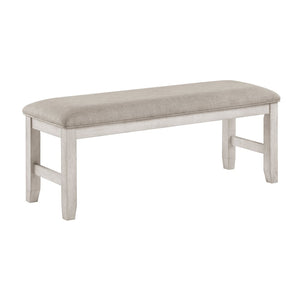 English Elm Modern Farmhouse Six Seat Dining Set Acacia Wood Bench Gray Upholstered Chairs B011S02062