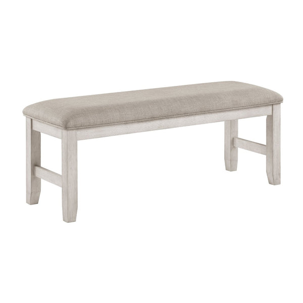 English Elm Modern Farmhouse Six Seat Dining Set Acacia Wood Bench Gray Upholstered Chairs B011S02062