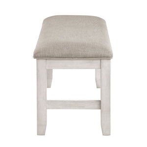 English Elm Modern Farmhouse Six Seat Dining Set Acacia Wood Bench Gray Upholstered Chairs B011S02062