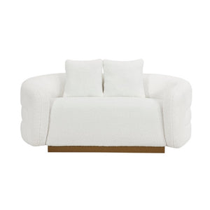 English Elm Luxury Sherpa 3 Piece Sofa Set with Gold Wood Legs and Swivel Chair for Living Room B011S02512