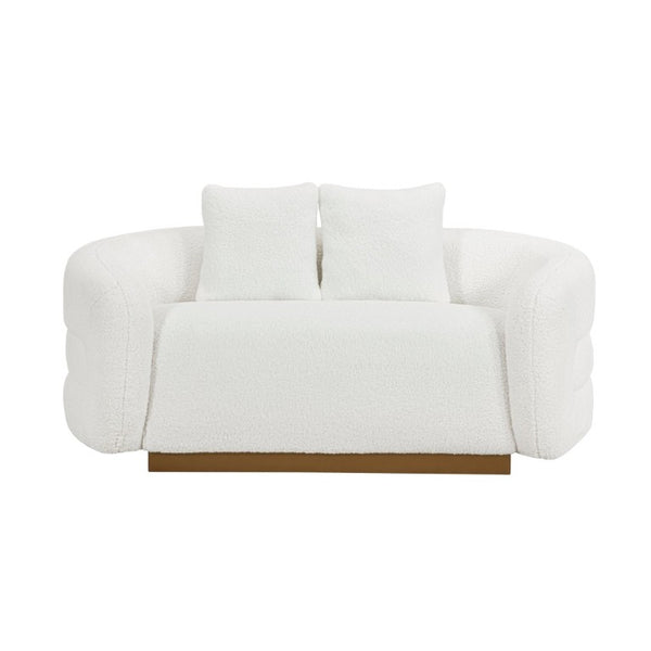 English Elm Luxury Sherpa 3 Piece Sofa Set with Gold Wood Legs and Swivel Chair for Living Room B011S02512