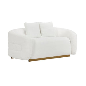 English Elm Luxury Sherpa 3 Piece Sofa Set with Gold Wood Legs and Swivel Chair for Living Room B011S02512