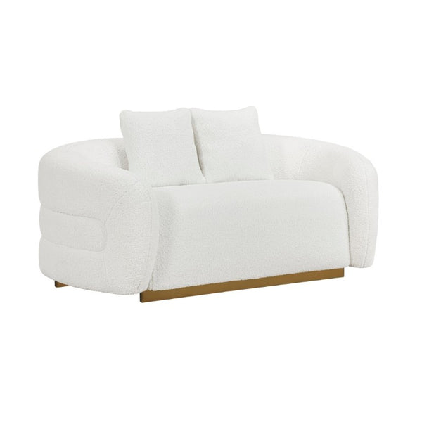 English Elm Luxury Sherpa 3 Piece Sofa Set with Gold Wood Legs and Swivel Chair for Living Room B011S02512