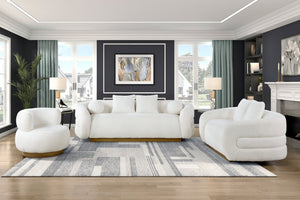 English Elm Luxury Sherpa 3 Piece Sofa Set with Gold Wood Legs and Swivel Chair for Living Room B011S02512