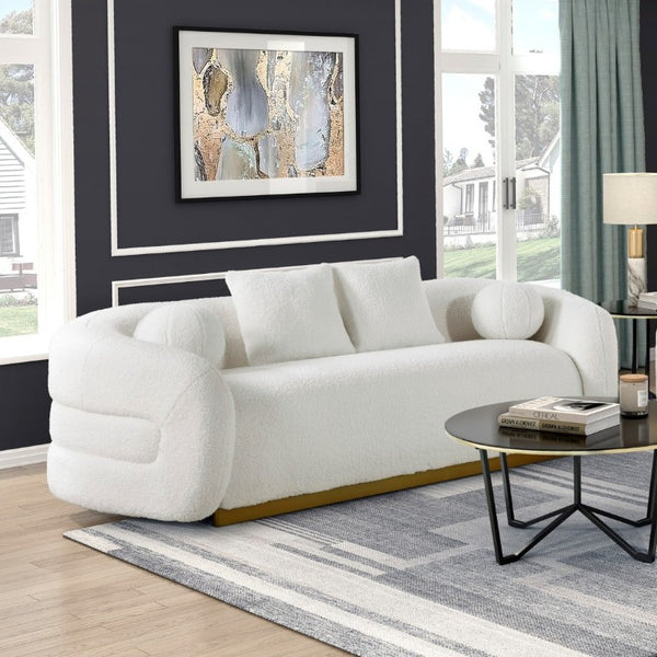 English Elm Luxury Sherpa 3 Piece Sofa Set with Gold Wood Legs and Swivel Chair for Living Room B011S02512