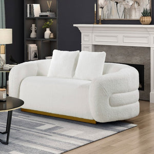 English Elm Luxury Sherpa 3 Piece Sofa Set with Gold Wood Legs and Swivel Chair for Living Room B011S02512