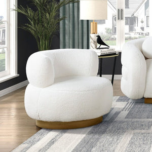 English Elm Luxury Sherpa 3 Piece Sofa Set with Gold Wood Legs and Swivel Chair for Living Room B011S02512