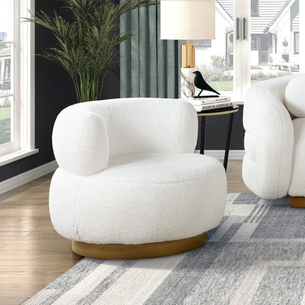 English Elm Luxury Sherpa 3 Piece Sofa Set with Gold Wood Legs and Swivel Chair for Living Room B011S02512