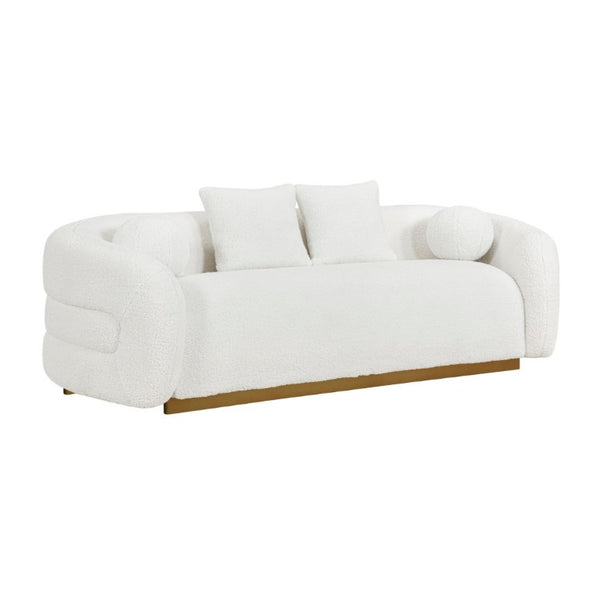 English Elm Luxury Sherpa 3 Piece Sofa Set with Gold Wood Legs and Swivel Chair for Living Room B011S02512