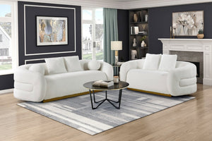 English Elm Luxury Sherpa Sofa and Loveseat Set with Gold Wood Base Plush Glam Living Room B011S02513