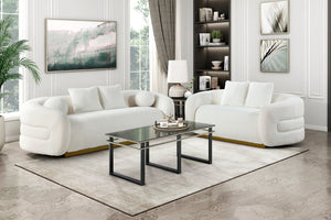 English Elm Luxury Sherpa Sofa and Loveseat Set with Gold Wood Base Plush Glam Living Room B011S02513