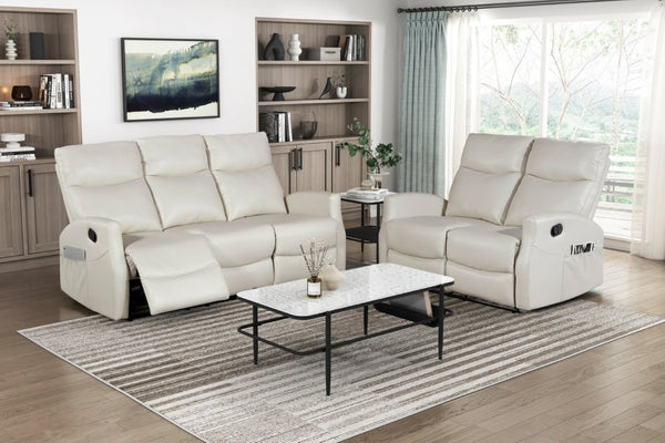 English Elm Contemporary Faux Leather Reclining Sofa Set with Wall Hugger Design for Living Rooms B011S02515