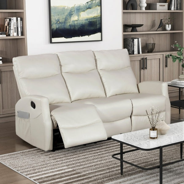 English Elm Contemporary Faux Leather Reclining Sofa Set with Wall Hugger Design for Living Rooms B011S02515