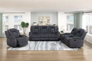 English Elm Dark Gray Corduroy 3 Piece Reclining Living Room Set with Wall Hugger Mechanism B011S02516