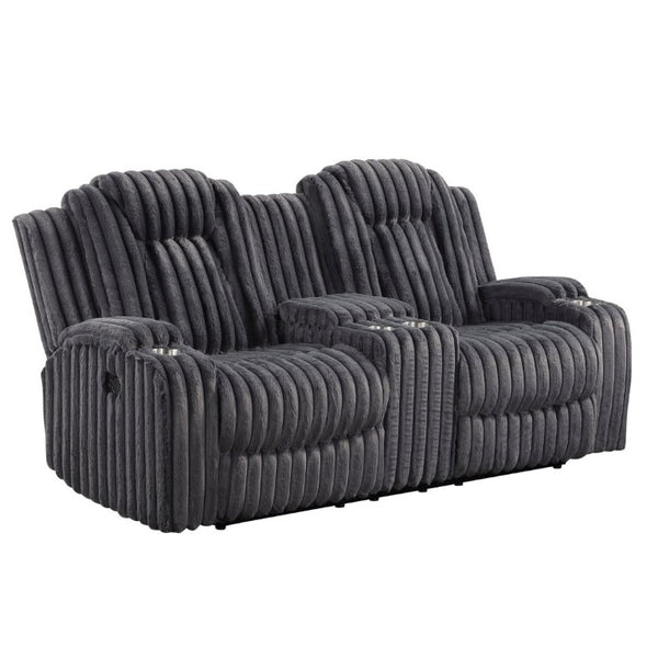 English Elm Dark Gray Corduroy 3 Piece Reclining Living Room Set with Wall Hugger Mechanism B011S02516