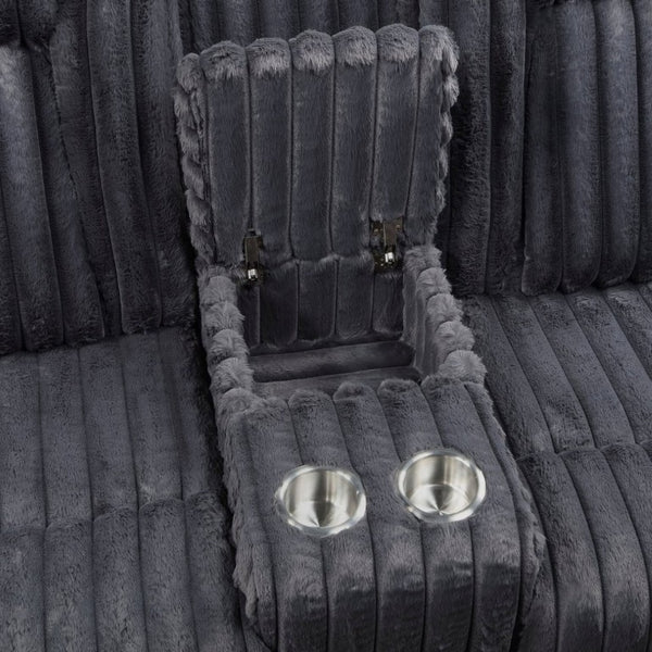 English Elm Dark Gray Corduroy 3 Piece Reclining Living Room Set with Wall Hugger Mechanism B011S02516