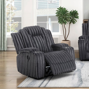 English Elm Dark Gray Corduroy 3 Piece Reclining Living Room Set with Wall Hugger Mechanism B011S02516