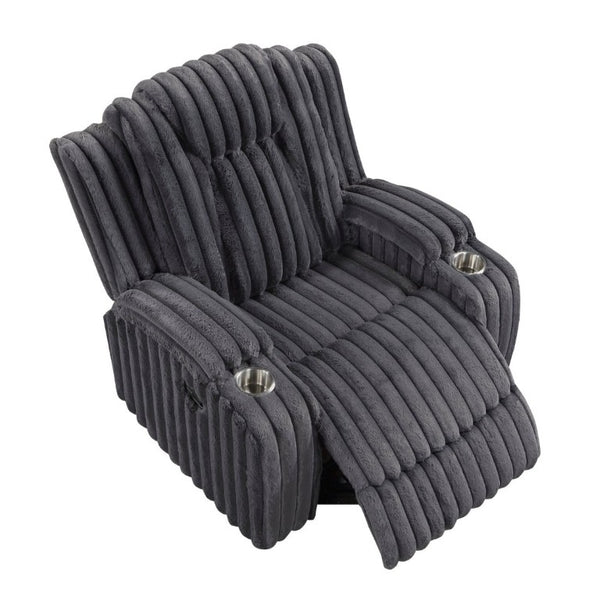 English Elm Dark Gray Corduroy 3 Piece Reclining Living Room Set with Wall Hugger Mechanism B011S02516