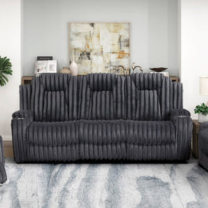 English Elm Dark Gray Corduroy 3 Piece Reclining Living Room Set with Wall Hugger Mechanism B011S02516