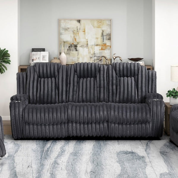 English Elm Dark Gray Corduroy 3 Piece Reclining Living Room Set with Wall Hugger Mechanism B011S02516