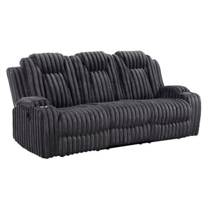 English Elm Dark Gray Corduroy 3 Piece Reclining Living Room Set with Wall Hugger Mechanism B011S02516