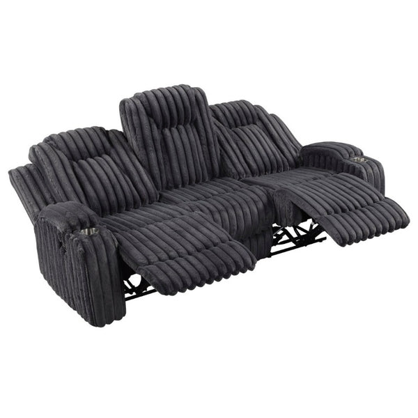 English Elm Dark Gray Corduroy 3 Piece Reclining Living Room Set with Wall Hugger Mechanism B011S02516