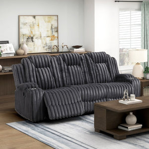 English Elm Dark Corduroy Reclining Sofa Set with Wall Hugger Design Storage Console Cup Holders Dark Gray B011S02517