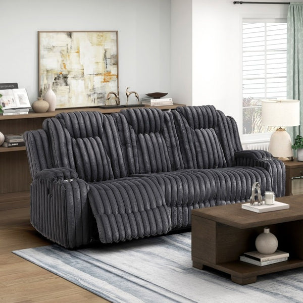 English Elm Dark Corduroy Reclining Sofa Set with Wall Hugger Design Storage Console Cup Holders Dark Gray B011S02517