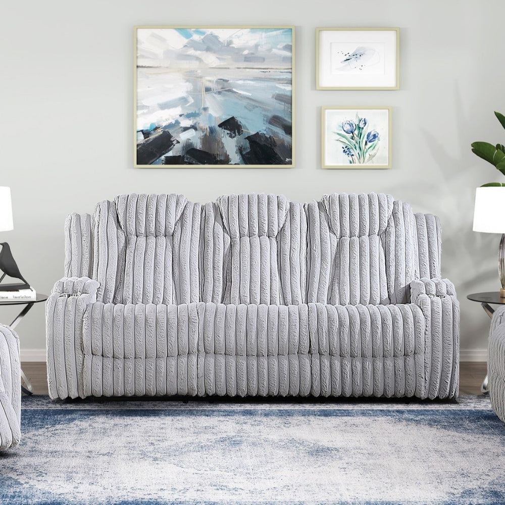 English Elm Dark Gray Corduroy 3 Piece Reclining Living Room Set with Wall Hugger Pocket Coil Seating B011S02518