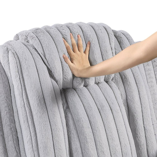 English Elm Dark Corduroy Reclining Sofa Set with Wall Hugger Design Storage Console Cup Holders Light Gray B011S02519