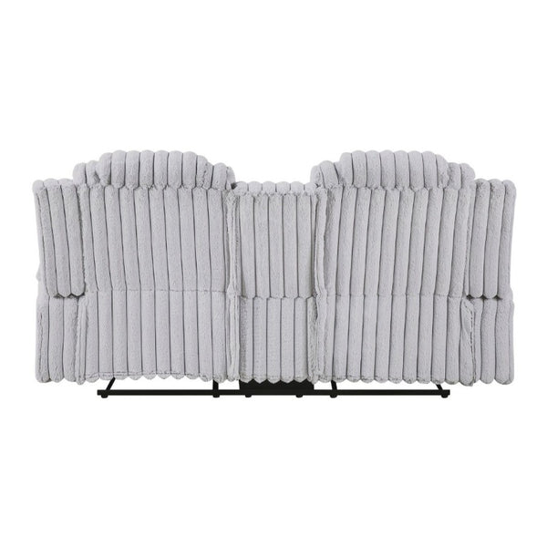 English Elm Dark Corduroy Reclining Sofa Set with Wall Hugger Design Storage Console Cup Holders Light Gray B011S02519