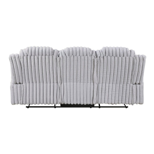 English Elm Dark Corduroy Reclining Sofa Set with Wall Hugger Design Storage Console Cup Holders Light Gray B011S02519