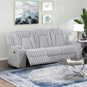 English Elm Dark Corduroy Reclining Sofa Set with Wall Hugger Design Storage Console Cup Holders Light Gray B011S02519