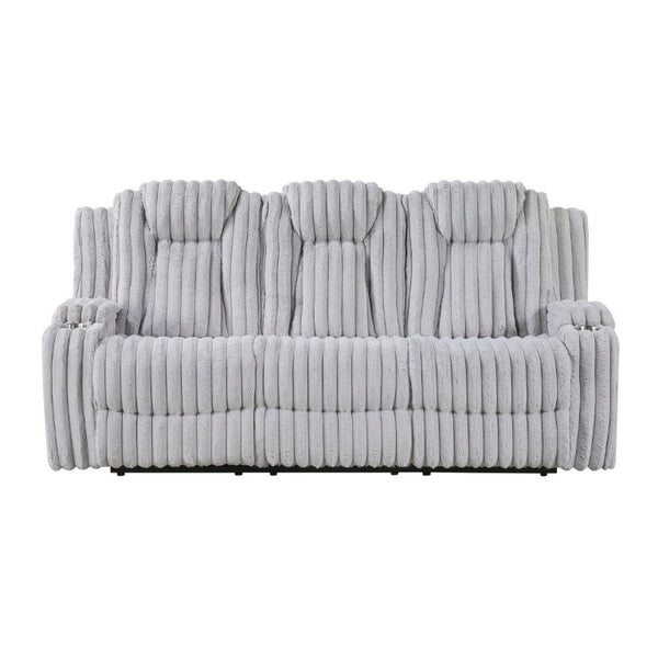 English Elm Dark Corduroy Reclining Sofa Set with Wall Hugger Design Storage Console Cup Holders Light Gray B011S02519