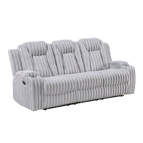 English Elm Dark Corduroy Reclining Sofa Set with Wall Hugger Design Storage Console Cup Holders Light Gray B011S02519