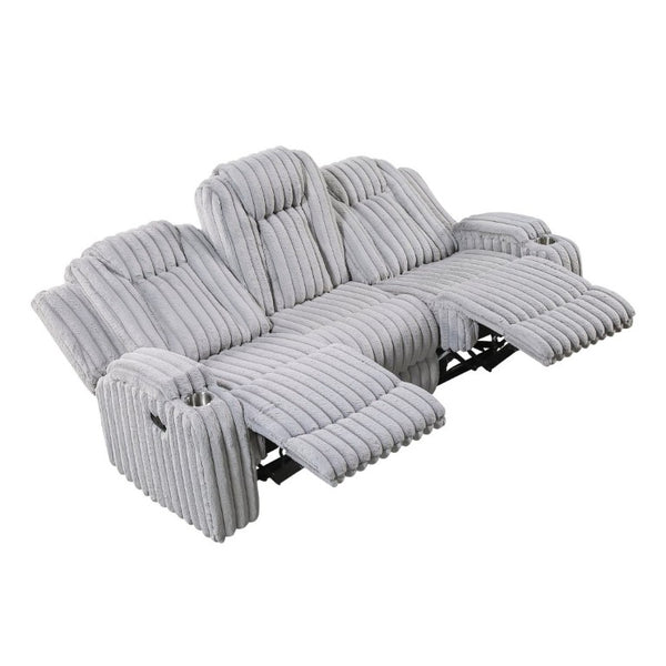 English Elm Dark Corduroy Reclining Sofa Set with Wall Hugger Design Storage Console Cup Holders Light Gray B011S02519