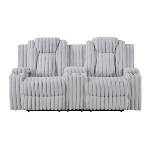 English Elm Dark Corduroy Reclining Sofa Set with Wall Hugger Design Storage Console Cup Holders Light Gray B011S02519