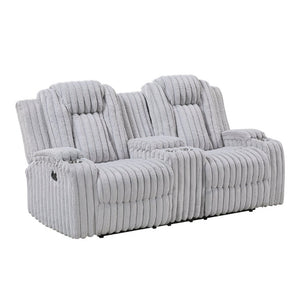 English Elm Dark Corduroy Reclining Sofa Set with Wall Hugger Design Storage Console Cup Holders Light Gray B011S02519