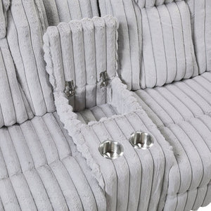 English Elm Dark Corduroy Reclining Sofa Set with Wall Hugger Design Storage Console Cup Holders Light Gray B011S02519