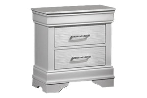 English Elm White Faux Leather Queen Bedroom Set with Led Lighting and Diamond Tufted Headboard B011S02520