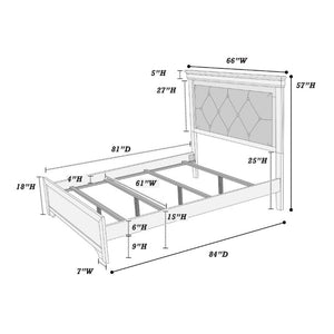 English Elm White Faux Leather Diamond Tufted King Bed Set with LED Headboard and Two Nightstands B011S02521