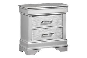 English Elm White Faux Leather Diamond Tufted King Bed Set with LED Headboard and Two Nightstands B011S02521