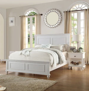 English Elm White California King Panel Bed Set with Two Nightstands Country Classic Bedroom B011S02523