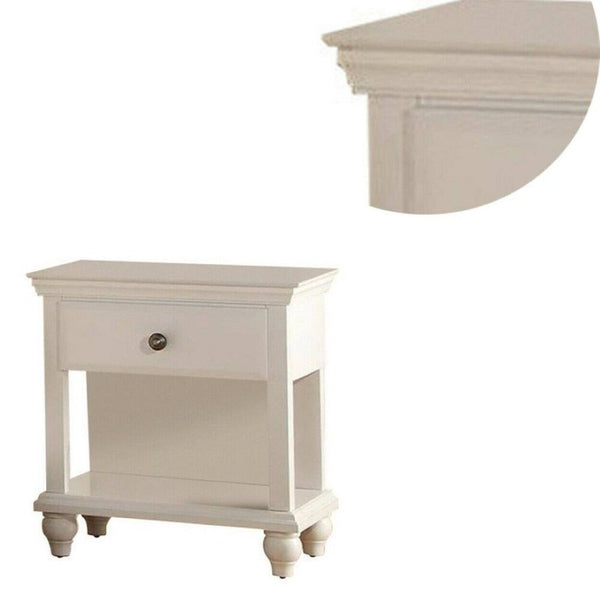 English Elm White California King Panel Bed Set with Two Nightstands Country Classic Bedroom B011S02523