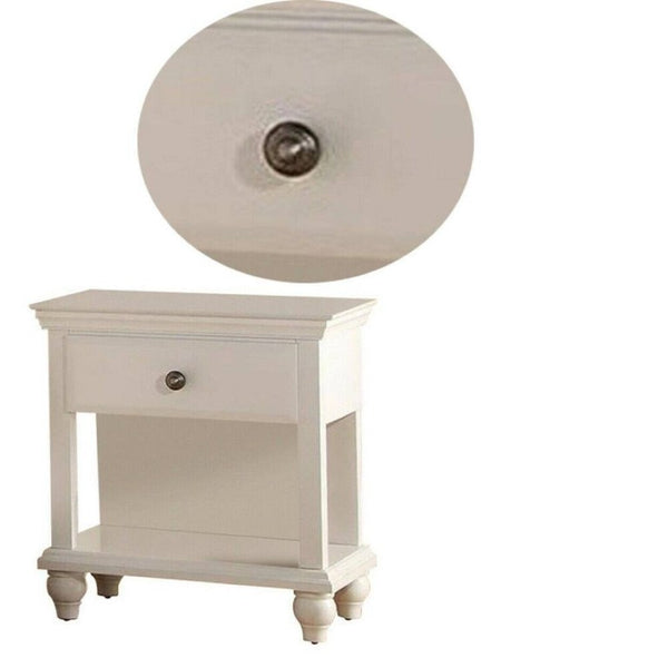 English Elm White California King Panel Bed Set with Two Nightstands Country Classic Bedroom B011S02523