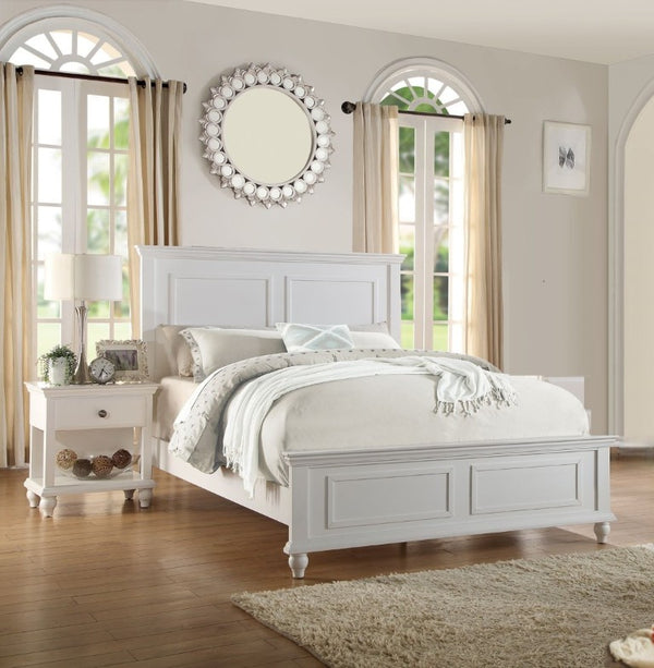 English Elm White California King Panel Bed Set with Two Nightstands Country Classic Bedroom B011S02523