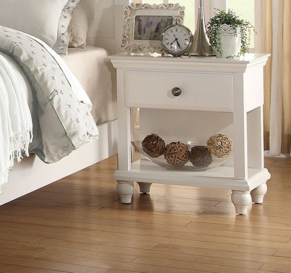 English Elm White California King Panel Bed Set with Two Nightstands Country Classic Bedroom B011S02523